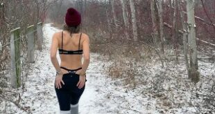 Wife gets huge public double creampie in snow storm from husband