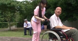 Subtitled bizarre Japanese half naked caregiver outdoors